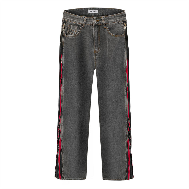 Men Jeans Side Zipper Stitching Distressed