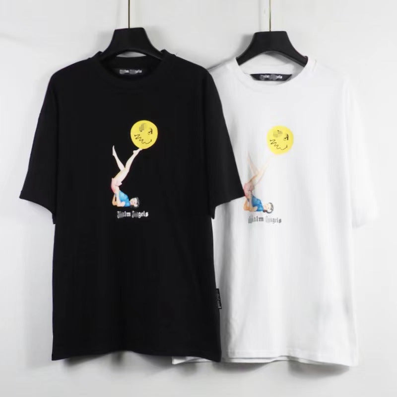Palm Angle T Shirts Smiley Acrobatic Girl Pattern