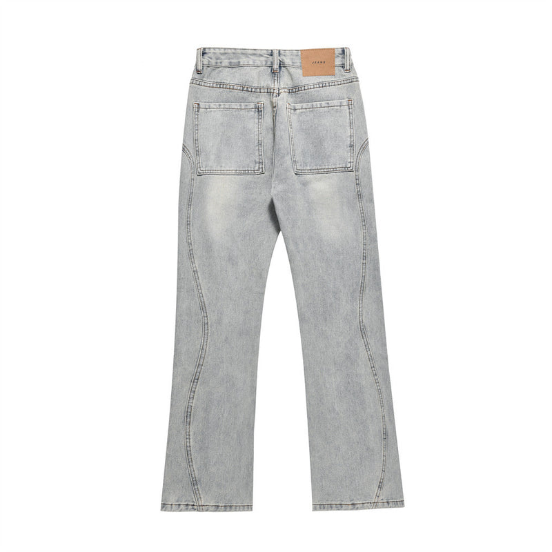 Men Jeans Old Worn Scratch Stitching