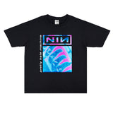 Rock Star T Shirt Metal Rock Band Nine Inch Nails Band T-shirt Short Sleeve Washed Distressed