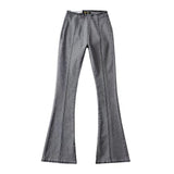 Women Jeans Bell-Bottom Pants Patchwork Slit Denim Trousers