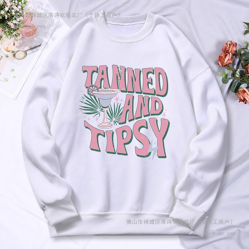 Tanned And Tipsy Pattern Print Hoodie Women Fashion