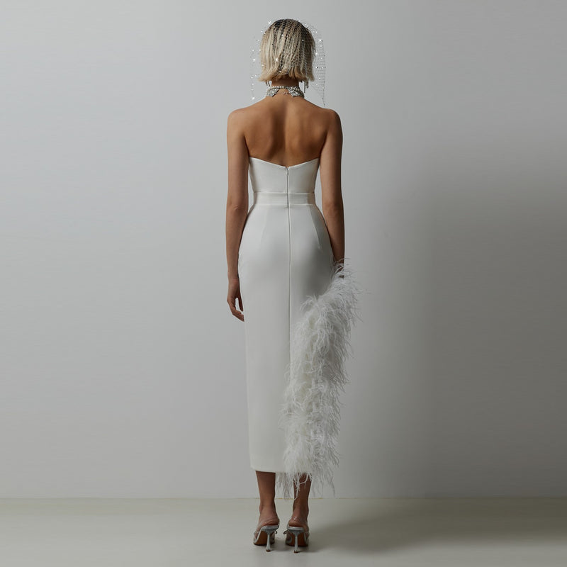Women Dress Socialite Ostrich Feather Evening Dress