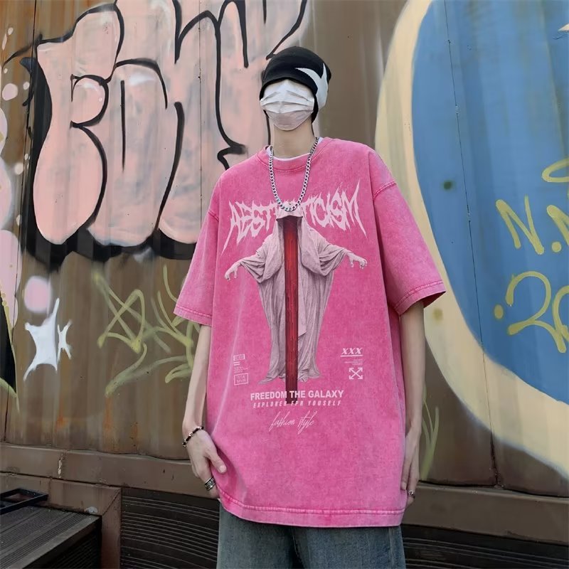 Men T Shirt Vintage Distressed Heavy Loose