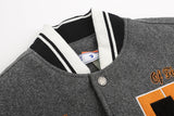 Off White Jacket Spring OW Skull Decal Woolen Splicing Leather Sleeve Heavy Industry Embroidered Jacket