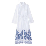 Women Dresses Embroidered Shirt Type Dress