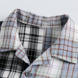 Unisex Shirt Loose Short Sleeve Stitching Plaid