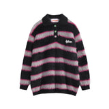 Men Sweater Striped with Fleece Lining Sweater Long Sleeve Lapel