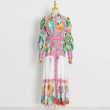 Bohemian Dress Lantern Sleeve Lace Trim Dress