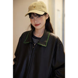 Unisex Pu Jacket Retro PU Leather Coat Loose All-Match