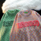 Women Sweater Retro College Style Contrast Color Jacquard Knitted Top Versatile