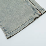 Men Jeans Polished White Loose Zip Slit