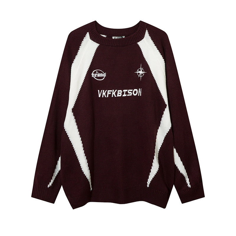 Men Sweater Splicing Knitwear Loose Casual