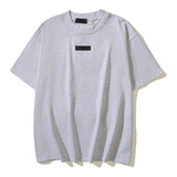 Fog Essentials T Shirts Spring Summer FOG Three-dimensional Silicone Leather Label Crew Neck Short Sleeves