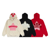Men Fleece Lined Hoodie Embroidered Hoodie Men's High Street Ins Loose Pullover Hoodie