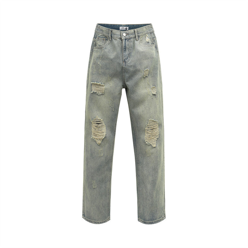 Men Jeans Ripped Punk Distressed Loose Casual