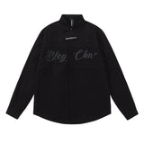 Men Long Sleeved T Shirt Embroidered Letter Long Sleeve Shirt Men's Loose Lapels Shirt