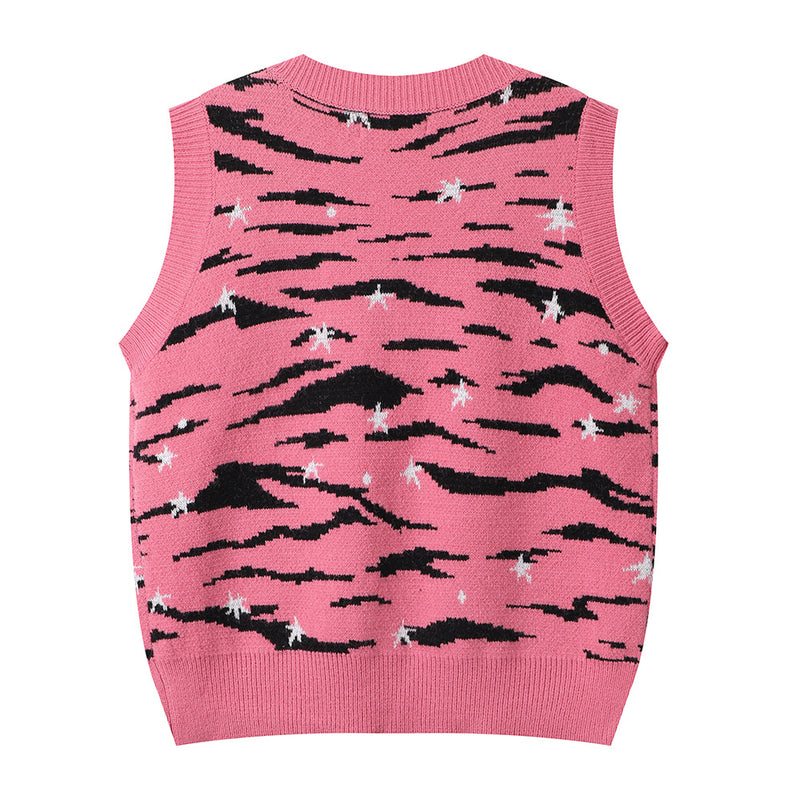 Men Sweater Tiger Pattern Vest Sweater Men's Sleeveless Sweater