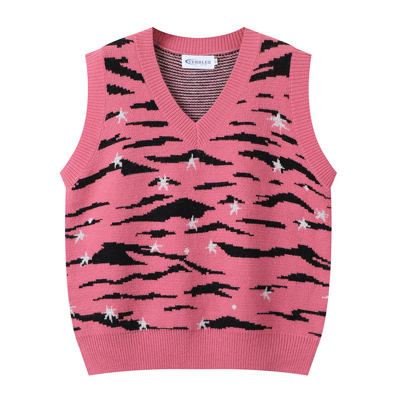Men Sweater Tiger Pattern Vest Sweater Men's Sleeveless Sweater