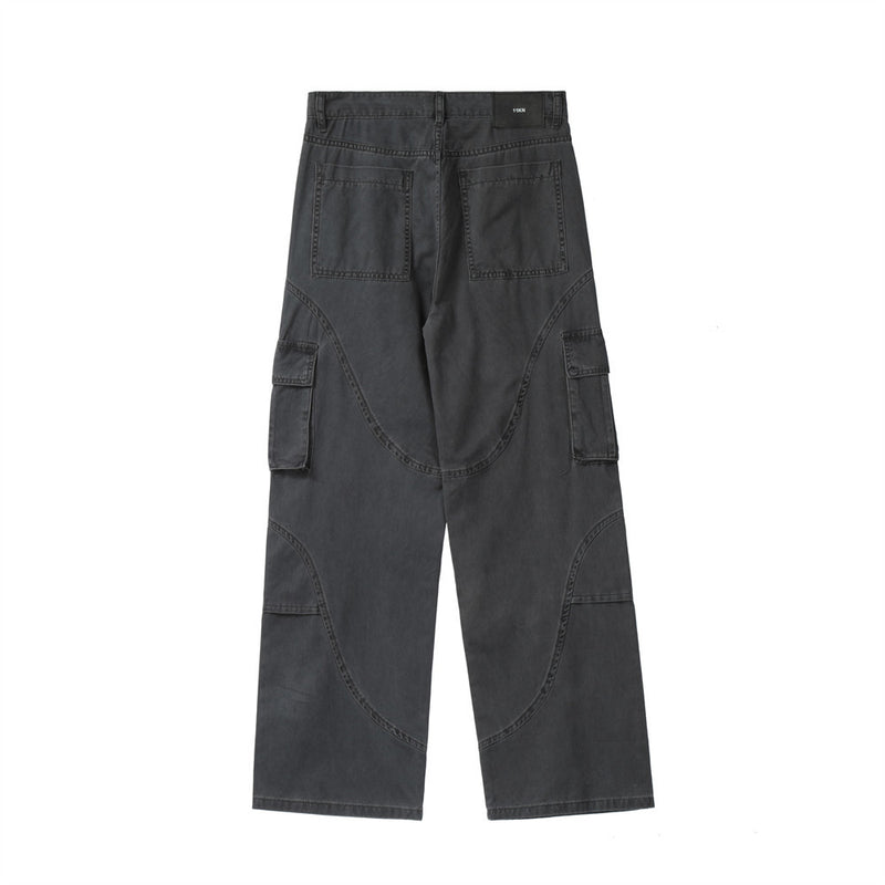 Men Jeans Overalls Loose Multi-Pocket Casual