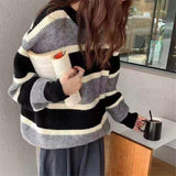 Women Pullover Sweater Knitwear Loose Slimming Stripes