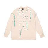 Men Sweater Embroidery Abstract Humanoid Brocade Sweater