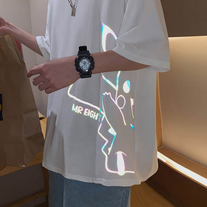 Men T Shirt Loose Couple Reflective Pikachu Printing
