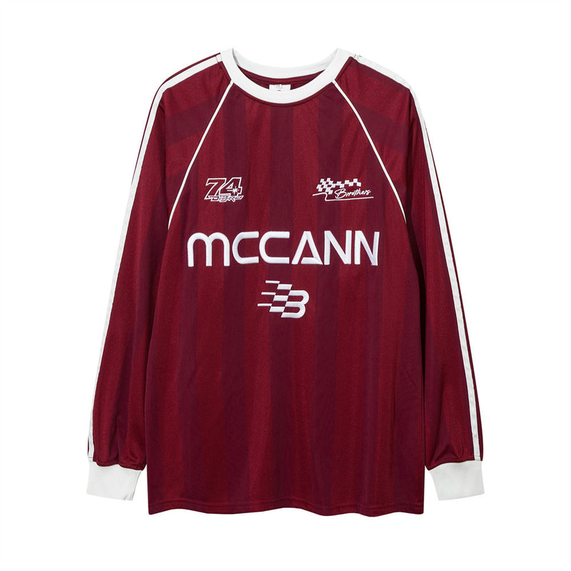 Men Long Sleeve T-Shirt Racing Embroidery Letter Stripes Stitching