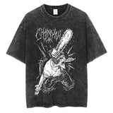 Anime Chainsaw Man Washed TShirt Men Streetwear