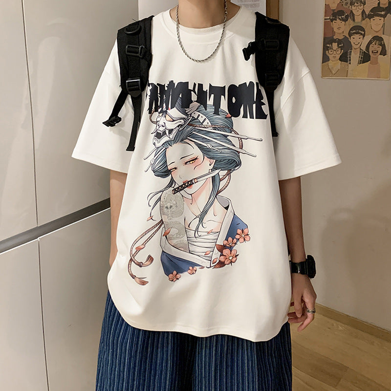 Men T Shirt Cartoon Anime Loose Summer