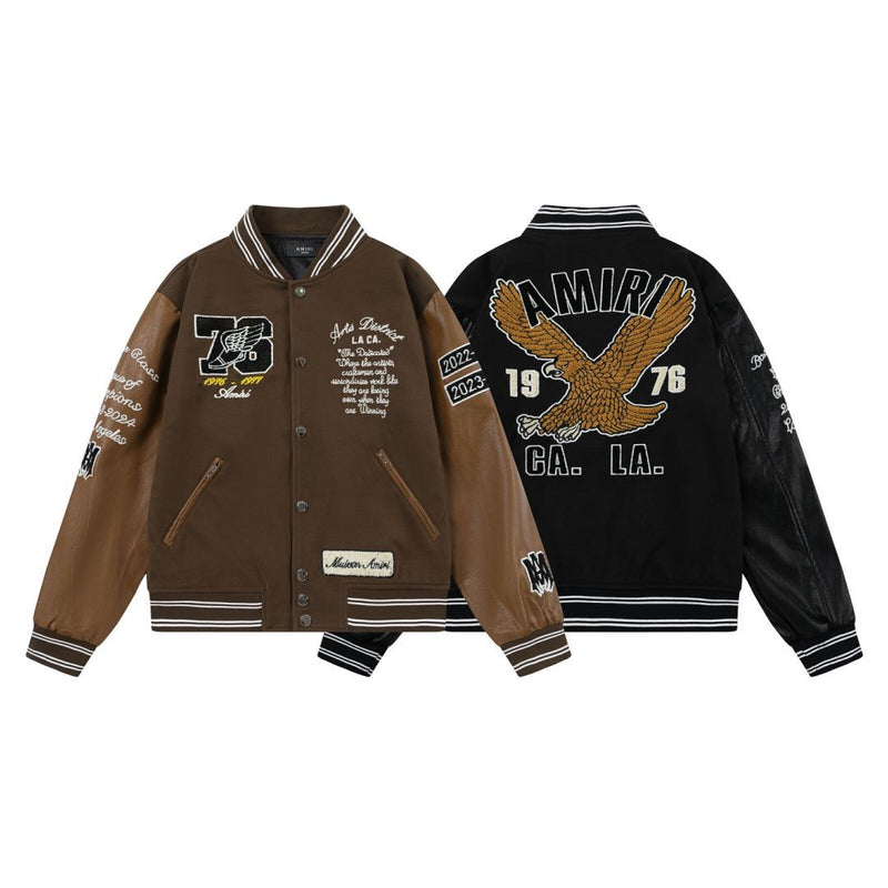 Amiri Jacket Spring and Autumn AMI Eagle Letter Pattern Baseball Jacket Men's and Women's