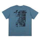C.e t shirts washed batik character frame pattern round neck pullover short sleeves