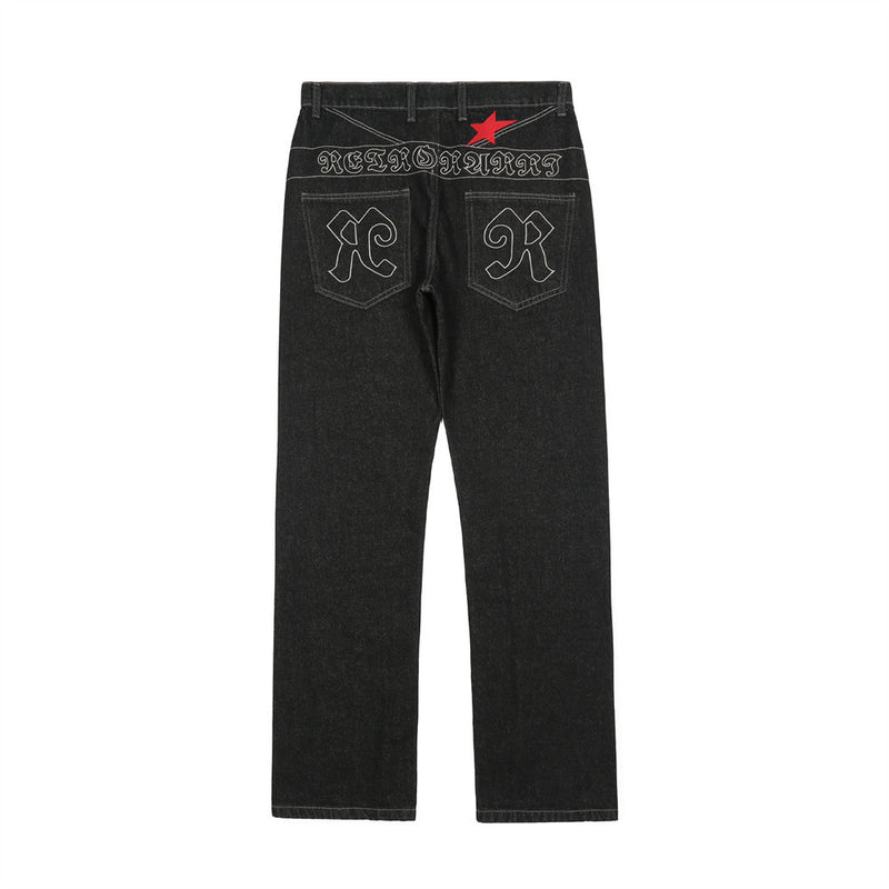 Men Jeans Embroidered Loose Cool Trousers