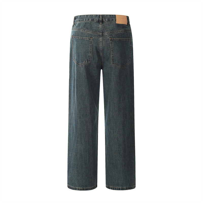 Men Jeans Ripped Solid Color Pants Loose Casual