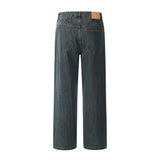 Men Jeans Ripped Solid Color Pants Loose Casual