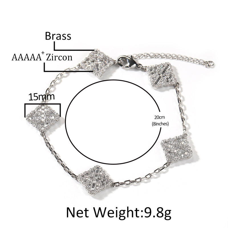 Bracelet Lucky Clover Bracelet Summer Women's Premium Sense Copper with Diamonds