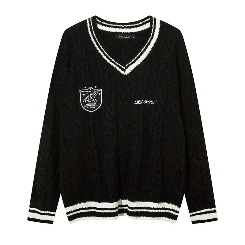 Women Sweater College Style Letter Badge