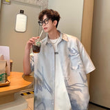 Men Shirts Summer Versatile Ink Painting Ice Silk Cool Feeling