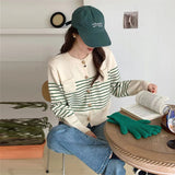 Women Knitted Cardigan Vintage Stripe Knitted Cardigan Sweater