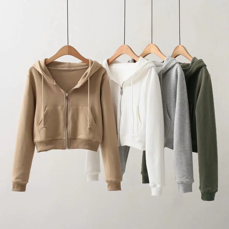 Women Hoodie Fashion Solid Color Short Sexy