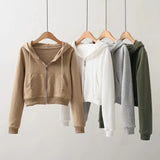 Women Hoodie Fashion Solid Color Short Sexy