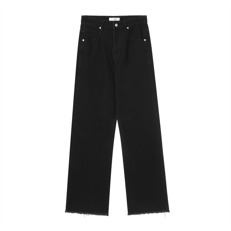 Men Jeans Solid Color Loose Burrs