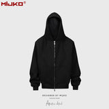 MIJKO Mens Jacket Double Zipper Heavy Simple Hooded Sweater