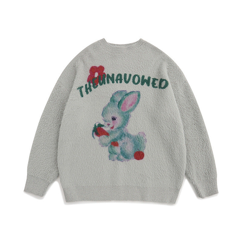 Women Sweater Cute Rabbit Pattern Retro Loose Sweater