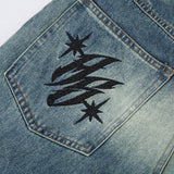 Men Jeans Abstract Flame Pattern Stitching