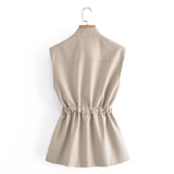 Women Vest Stand Collar Single-Breasted Lace up Vest