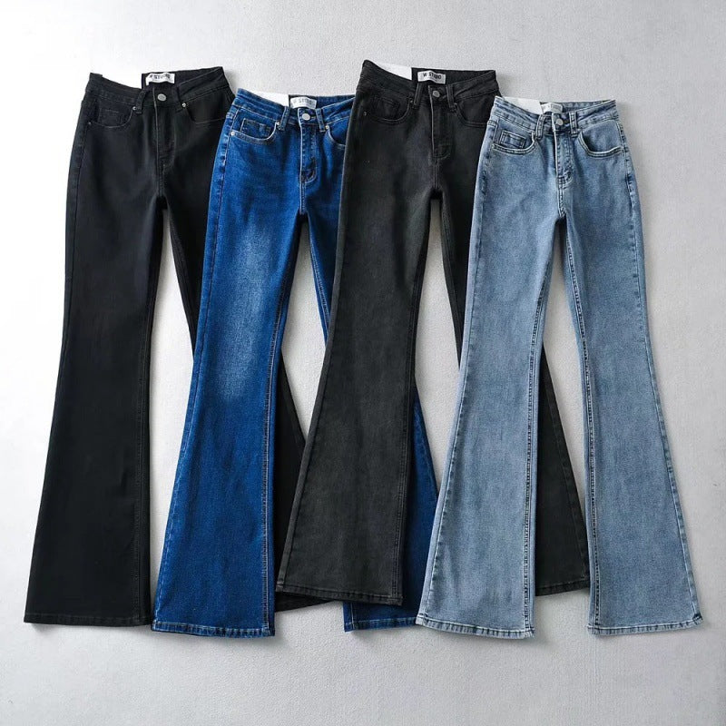 Women Jeans Bell-Bottom Pants Pocket Small Man