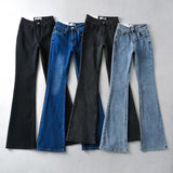 Women Jeans Bell-Bottom Pants Pocket Small Man