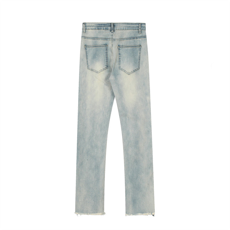 Men Jeans Flared Pants Loose Raw Hem Vintage