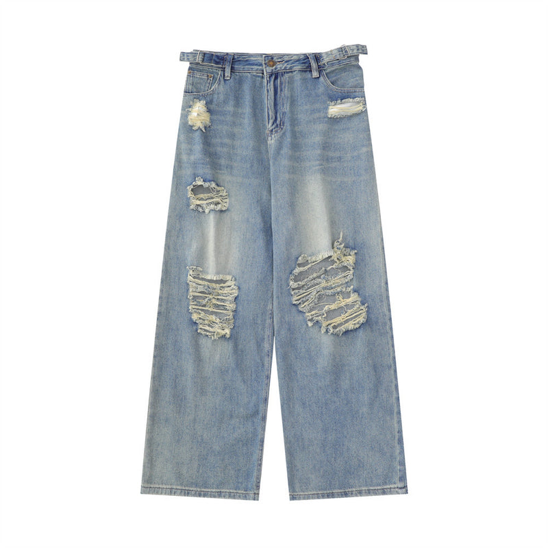 Men Jeans Hole Retro Loose Casual All-Match Wear